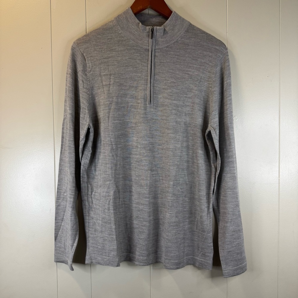 Patrick Assaraf NWT Pullover 1/2 Zip Sweater Size M Medium in Gray 100% Wool